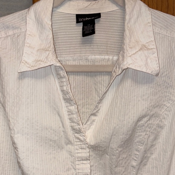 EUC Lane Bryant White Striped Blouse with silver thread accent - Picture 3 of 6